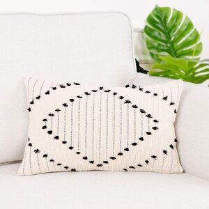 Farmhouse Boho decorative throw pillow COVER, black & cream, diamond pattern